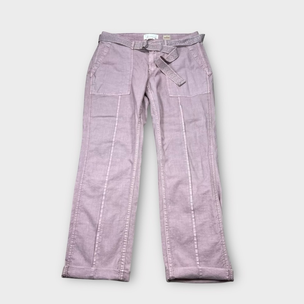 Anthropologie Women's 30 Pink Belted Wanderer Twill Ankle Pants Straight Leg - Picture 5 of 11